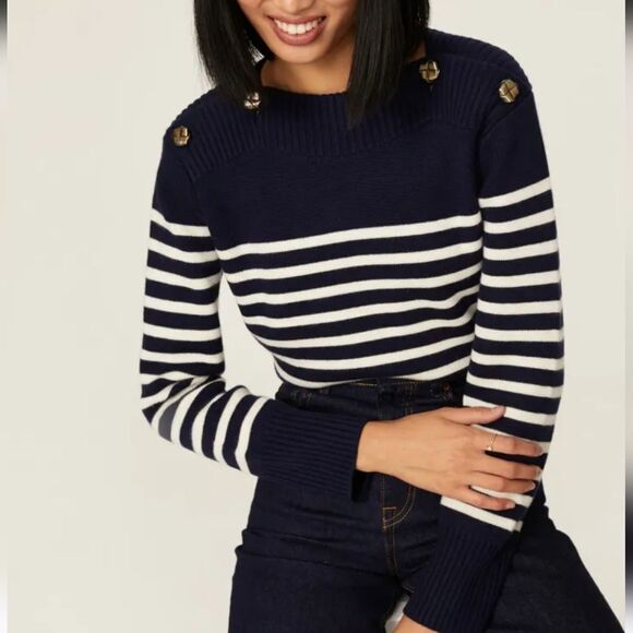 Tara Jarmon Blue and White Crew Neck Sweater - Picture 2 of 10